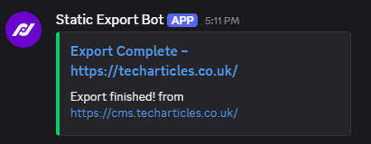 Simply static export and notify discord