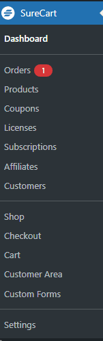 Surecart unfulfilled order bubble example