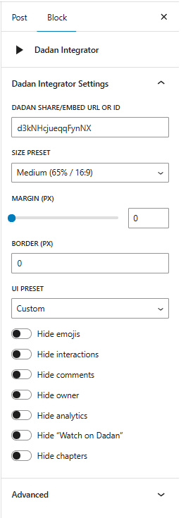 Dadan intergrator block options