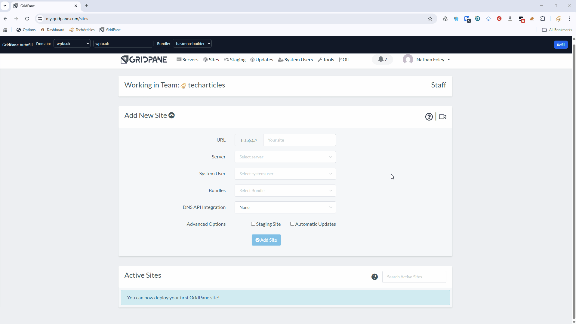 Gridpane automatic site generation