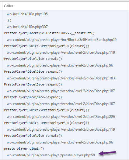 Presto player load text domain stack trace