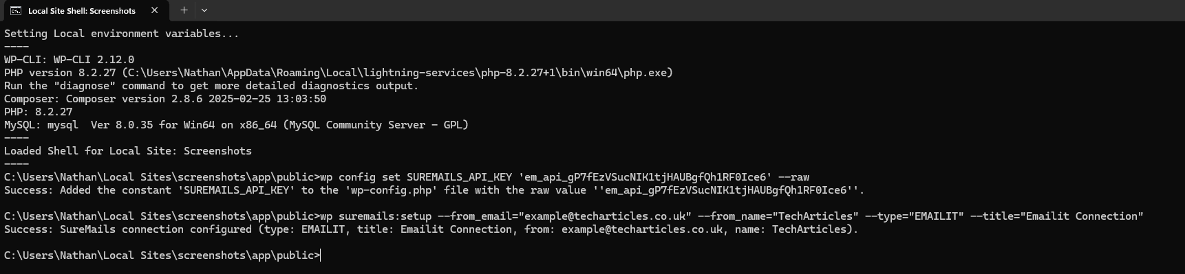 Suremails auto wpcli setup message