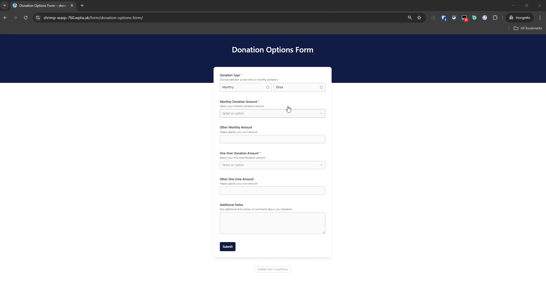 SureForm Checkout on SureCart Donation checkout example surecart