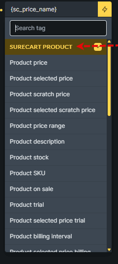 surecart product bricks tag list