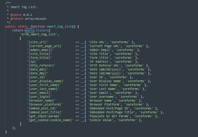 sureform smart tag list filter