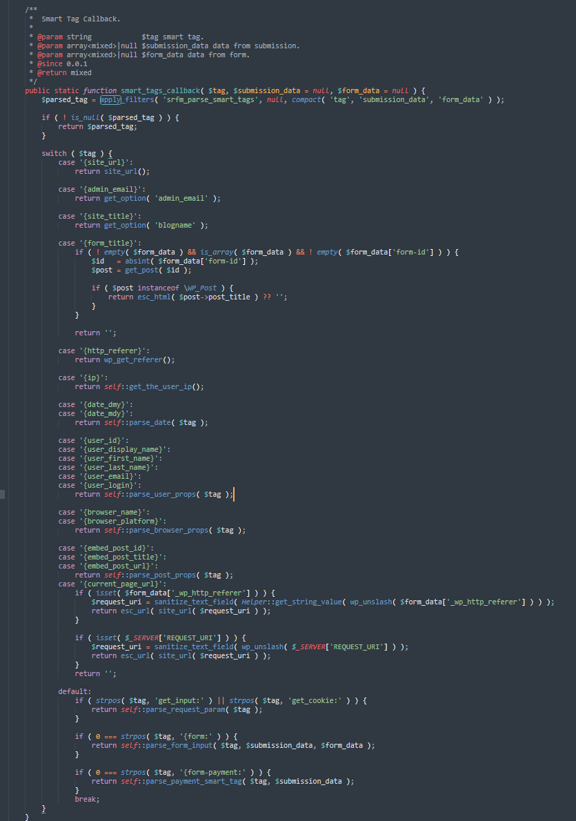 sureform smart tag parse filter