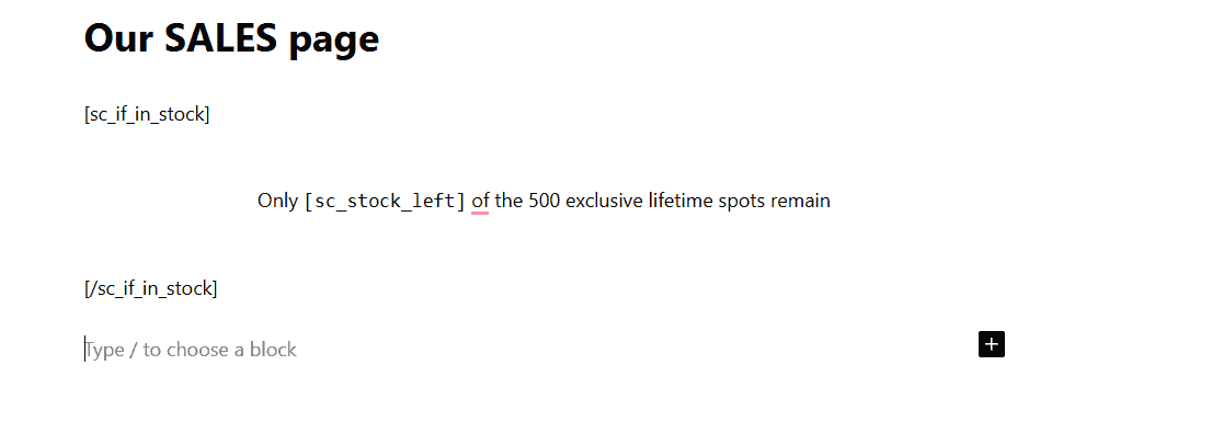 Our SALES page offer text