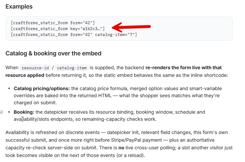 Native CraftForms and Simply Static craftform static embeded shortcode key