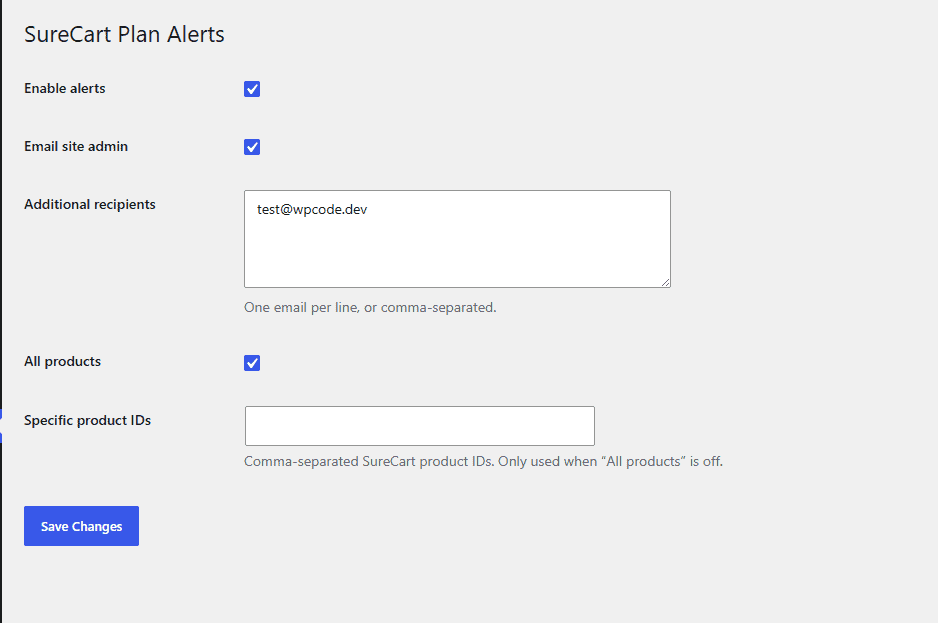 upgrade downgrade notification email settings